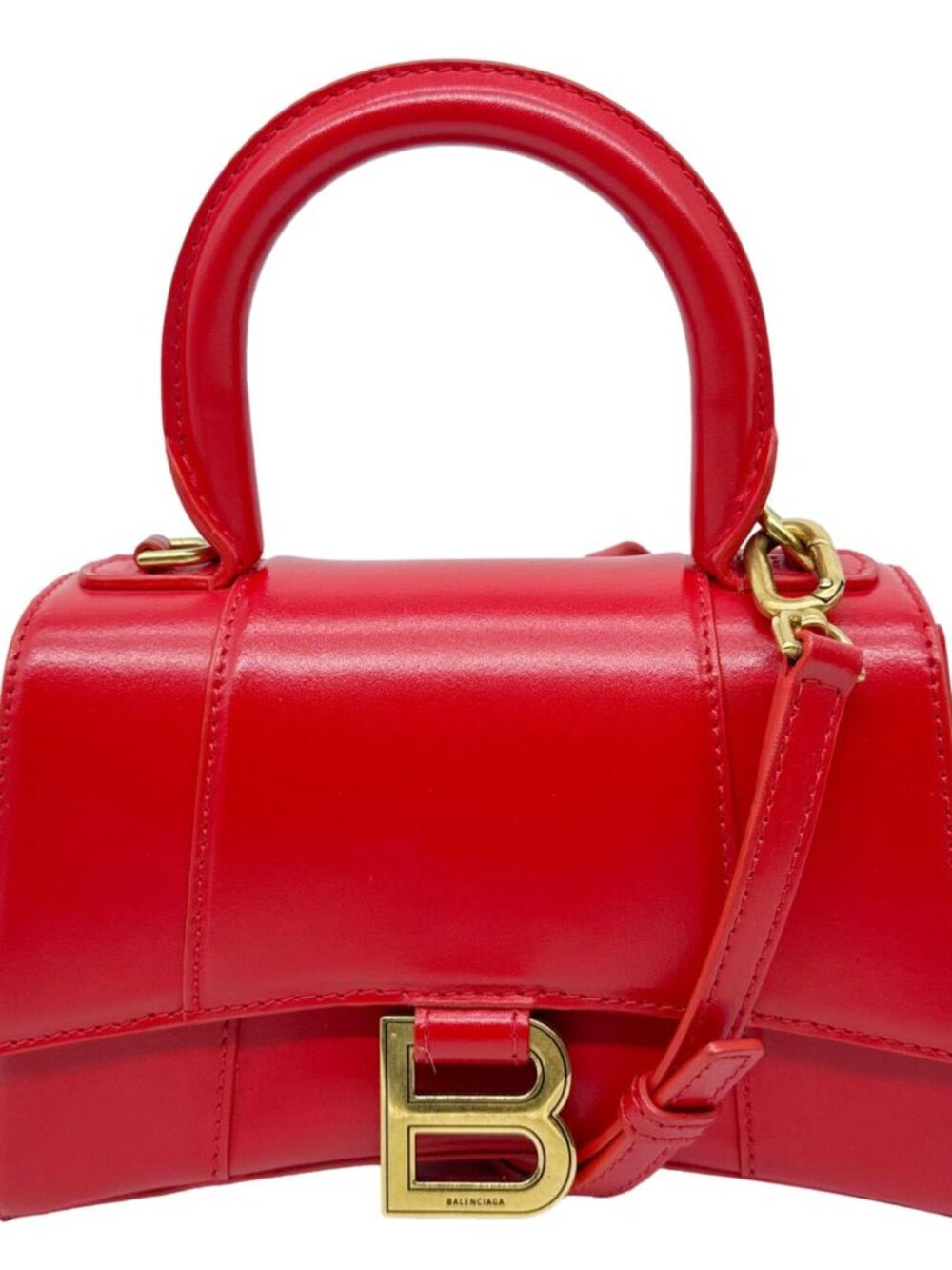 Balenciaga  Hourglass XS Leather Top Handle Crossbody Bag Red